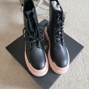 Black and brush faux leather boots